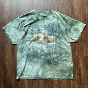The Mountain Deer Graphic Tee Green Tie Dye Nature Shirt Sz XL